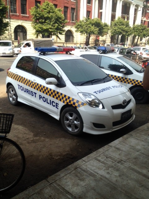 Tourist Police cars in Yangon Tourist Police cars in Yangon
