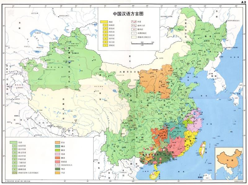 Figure 1 Linguistic Atlas of China’s Fangyan with Mandarin colored in ...